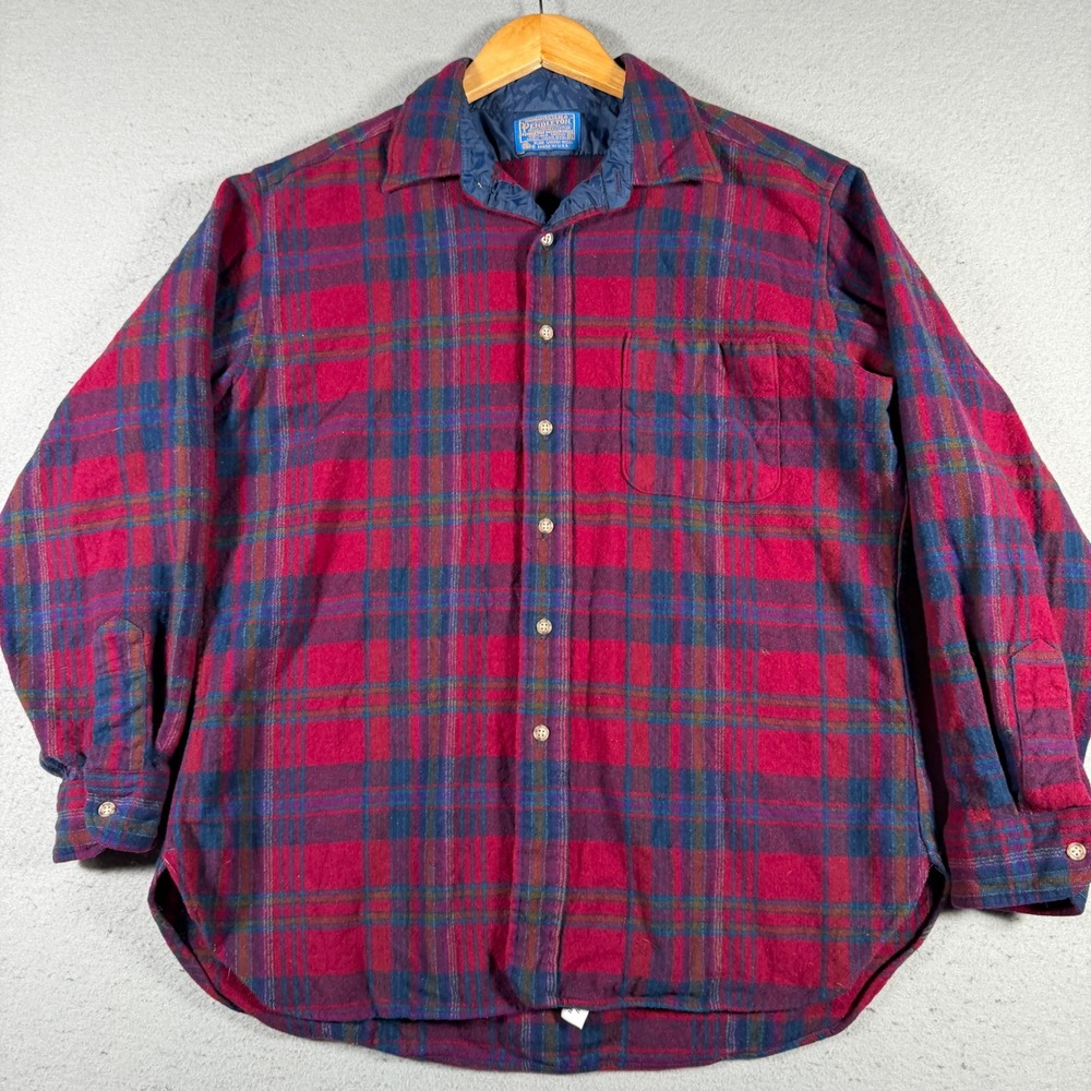 Vintage Pendleton Wool Plaid Button Up Shirt Women's XL Red Blue Casual Outdoor